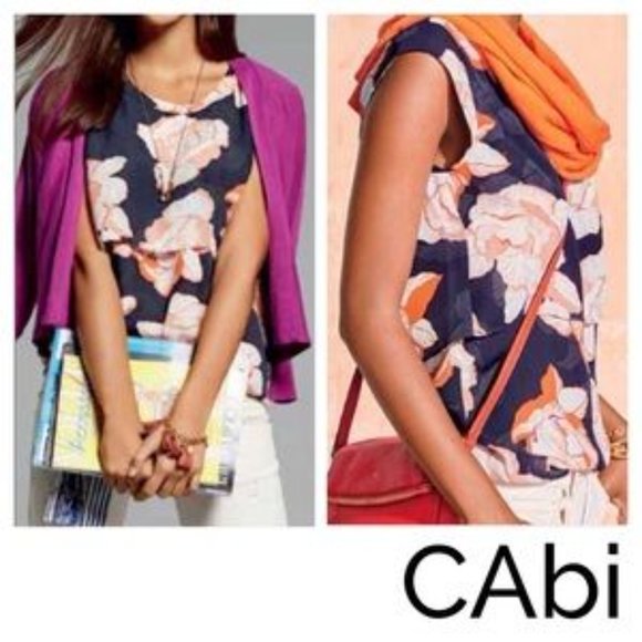 CAbi Blossom Floral Cap Sleeve Double Layer Blouse - Picture 3 of 10